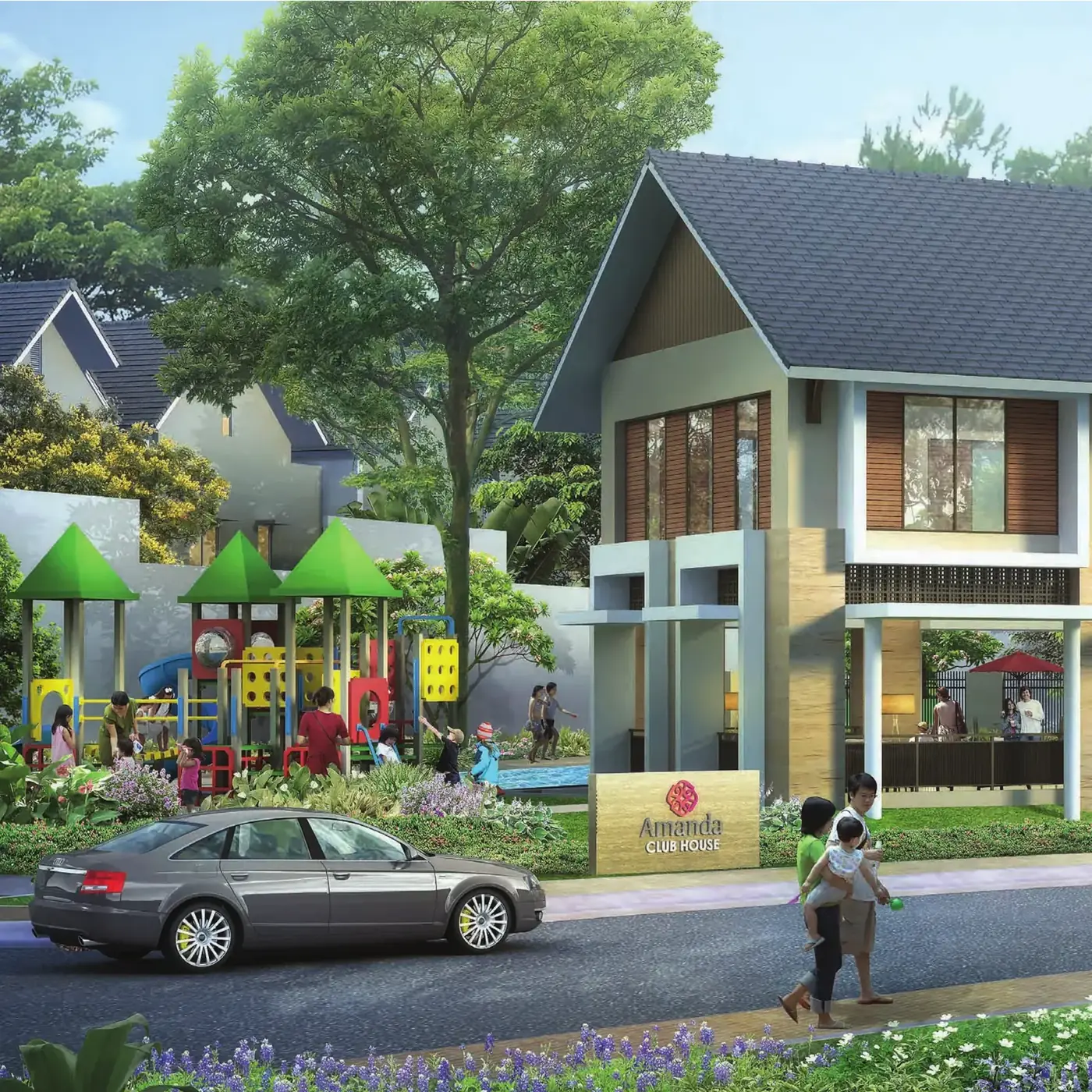 Unit Amanda — eksterior standalone dengan taman